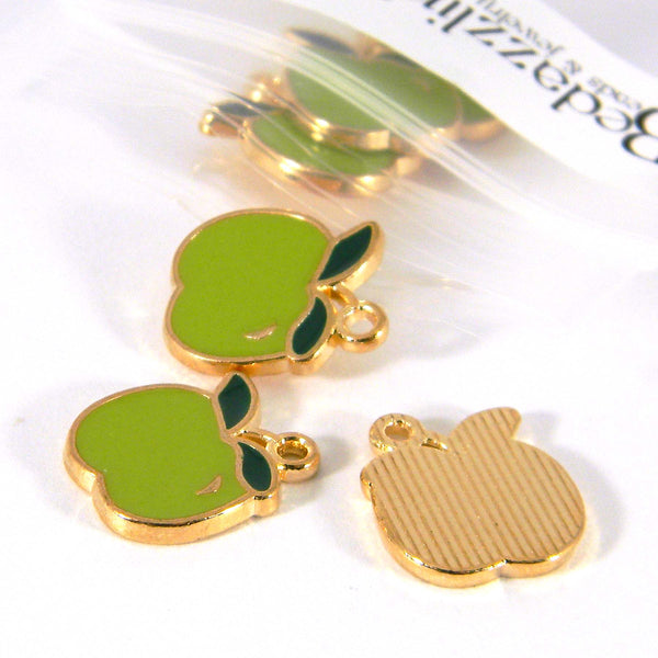 Whole Green Apple Jewelry Pendant Charms Gold Plated with Lime Enamel Paint~Sold Individually