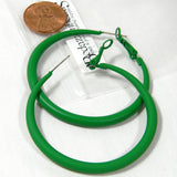 Big 2 inch Bright Matte Green Hoop Earrings with 925 Sterling Silver Post & Hinged Lever Back Closure~Sold Individually