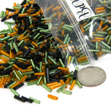 2,400 Assorted Silver Lined Orange & Green with Opaque Black Halloween 1/4 inch Long Glass Bugle Tube Craft Beads in a Mix of Colors ~  Sold in 100 Gram Increments