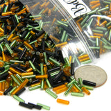 2,400 Assorted Silver Lined Orange & Green with Opaque Black Halloween 1/4 inch Long Glass Bugle Tube Craft Beads in a Mix of Colors ~  Sold in 100 Gram Increments