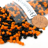 Little 500 Black & Orange Opaque Halloween 8/0 Small Micro 3mm Glass Seed Beads~Sold In 20 gram increments