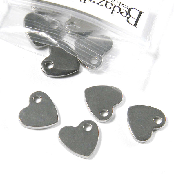 Surgical 304 Grade Stainless Steel Silver 10mm Heart Blank Jewelry Charms With Hole~Sold Individually