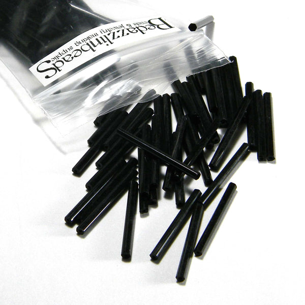 Opaque Jet Black Hexagon Czech Glass 1 inch (25mm) Long Bugle Tube Beads~Sold Individually