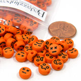 Pumpkin Orange Happy, Scary, Sad, Mad, Happy etc Face Expression Plastic Acrylic 7mm Round Coin Beads with 1.2mm Hole~Sold in 100 Piece Increments