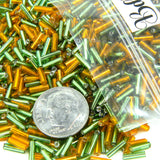 Silver Lined Orange & Green Halloween Pumpkin Autumn Themed 1/4 inch Long 6mm Metallic Glass Bugle Tube Beads ~ Sold in 100 Gram Increments