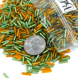 Silver Lined Orange & Green Halloween Pumpkin Autumn Themed 1/4 inch Long 6mm Metallic Glass Bugle Tube Beads ~ Sold in 100 Gram Increments