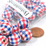 Big Red White & Blue Checkered Gingham Patriotic USA Pattern 16mm Chunky Wood Beads with Large 4mm Hole~Sold Individually