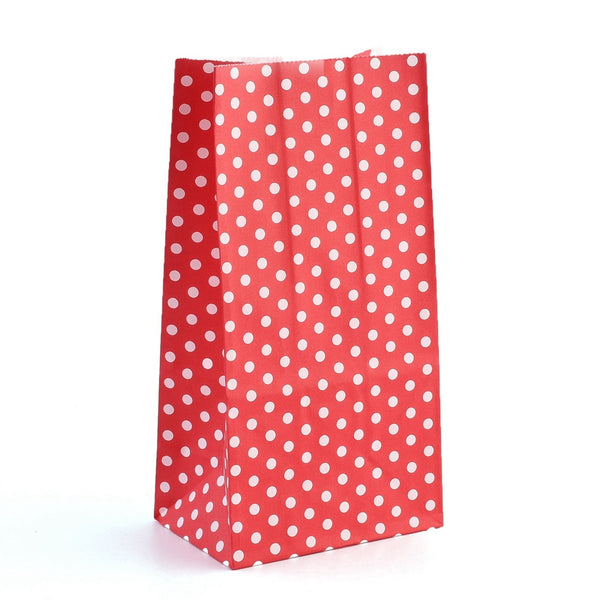 Red & White Polka Dot Small Lunch Bag Style Gift Giving Bags for Christmas, Birthday, Mother's Day, Candy Presents and more with Round Spots~Sold Individually
