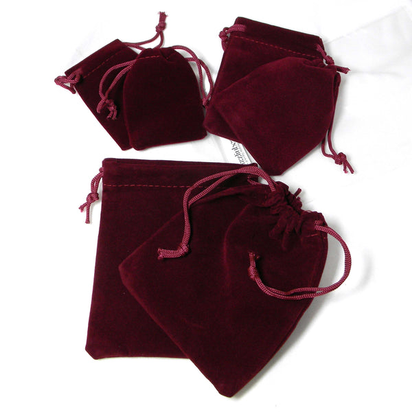 Soft Velvet Fabric Dark Red Small - Big Jewelry Drawstring Gift Pouches in a Deep Burgundy for Presents~Sold Individually