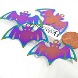 Big Rainbow Ion Plated Stainless Steel Thin Metal Halloween Vampire Bat Charms with Loop and purple, green, blue, pink+ Changing Colors~Sold Individually
