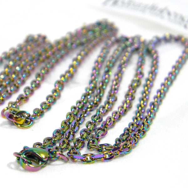 Metallic Rainbow Ion Plated 304 Grade Stainless Steel 3mm Cable Link Chain Necklace with Lobster Clasp~Sold Individually