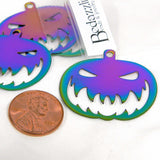 Big Rainbow Ion Plated Stainless Steel Halloween Pumpkin Charms with Mean Scary Jack O Lantern Face Pendants with purple, green, blue, pink+ Chaging Colors~Sold Individually