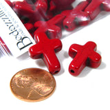 Crackled Antique Style Synthetic Red Turquoise Stone 3/4 inch Sideways Cross Beads with 1.5-2mm Hole~Sold Individually