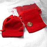 Soft Bright Red 3 1/2 x 2 3/4 inch Little Velvet Cloth Gift Bag Pouches with Drawstring to Cinch Closed for Jewelry, Favors & other Small Presents~Sold Individually