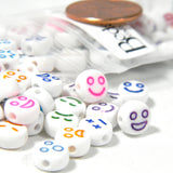 Flat 7mm Round x 3.5mm Thick Coin Facial Expression Plastic Acrylic Beads with Smiley, Sad, Happy etc. Face~Sold per 200