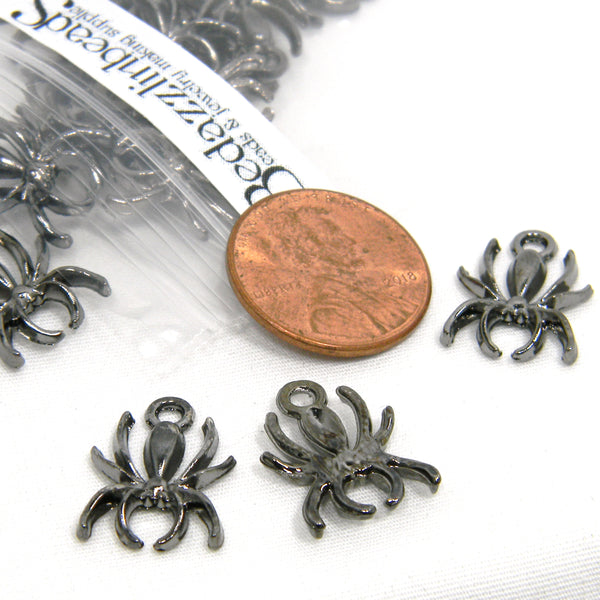 Black Gunmetal Plated 5/8 inch 17mm Creepy Crawly Metal Spider Bug Charms with Ring Hole for bracelet, earrings ect~Sold Individually