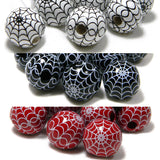 Big 16mm Round Spiderweb Wood Beads with Large 4mm Hole & Spider Webs on Natural Wooden Beads~Sold Individually