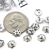 Flower Shaped 6mm 304 Grade Stainless Steel Dark Silver Bead Accent Cover Caps with 7 Petals & Cut Out Circle Holes~Sold Individually