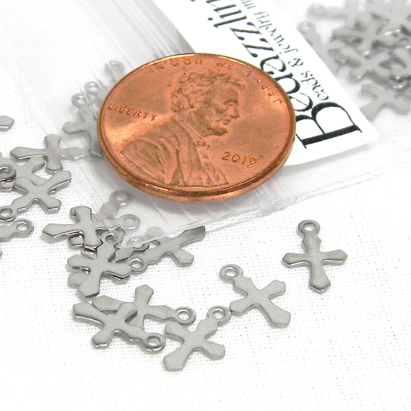 Little Tiny 9mm 316 Grade Surgical Stainless Steel Silver Cross Tag Charms~Sold Individually