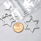 Surgical 304 Grade Stainless Steel Big Matte Silver 6 Point Star of David Hollow Open Back Frame Pendant Charm~Sold Individually