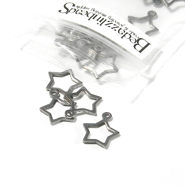 Surgical 304 Grade Stainless Steel Silver 1/2 inch Open Hollow Star Charms With Loop~Sold Individually