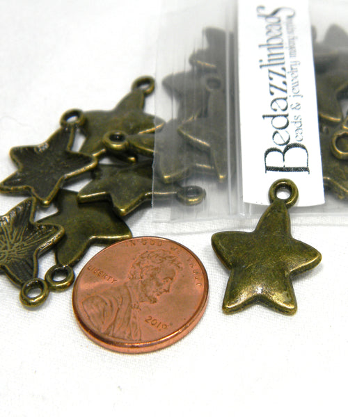 Little Puffed 3/4 inch Antique Bronze Metal Star Jewelry Charms with 1.5mm Hole for Bracelets, Necklaces, Earrings etc~Sold Individually