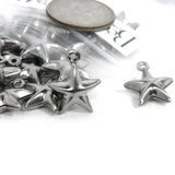 Dark Silver 304 Grade Surgical Stainless Steel 14mm Five Point Star Charms with Hole in Loop Ring~Sold Individually