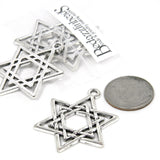 Big 1 1/4 inch Antiqued Silver Star of David Hexagram Jewish Pendant Charm with an Antique Finish of Overlay Triangles~Sold Individually