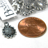 Antique Silver Metal Little 1/2 inch Sunflower Basket Weave Flower Charms with Hole for Earrings, Necklace, Bracelet  Jewelry With Antiqued Finish~Sold Individually