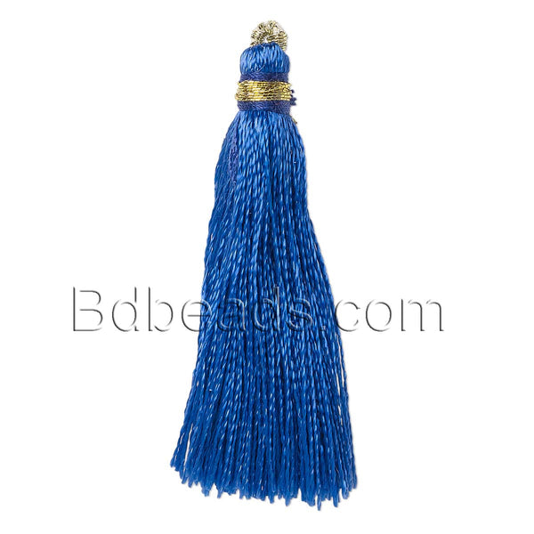 Little 2 Inch Long Colorfast Imitation Silk Fabric Tassel Charms with Gold String Wrapped Copper Loop for Hanging~Sold Individually