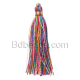 Little 2 Inch Long Colorfast Imitation Silk Fabric Tassel Charms with Gold String Wrapped Copper Loop for Hanging~Sold Individually