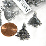 Antique Silver 1 inch Whimsical Decorated Christmas Tree Charms with 1.5mm Hole for Hanging on Jewelry & Crafts~Sold Individually