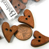 Natural 3/4 inch Brown Wood Whimsical Heart Wooden 2 Hole Flat Sewing Buttons, Linking Beads, Charms etc~Sold Individually