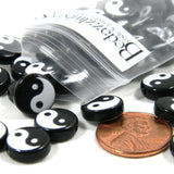 50 Black & White 11mm Round 3.5mm Thick Yin and Yang Plastic Acrylic Yinyang Flat Coin Beads with 1.2mm Hole~Sold Individually