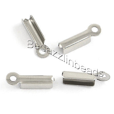 Surgical Stainless Steel Fold Over Crimp Tube Bead End Tip Cord Findings with Loop~Sold Individually