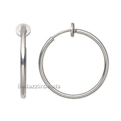 1 inch Surgical Stainless Steel Clip on Hoop Earrings w/ Spring Closure~Sold Individually
