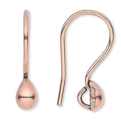 Antiqued Copper Teardrop Fishhook Hook Earwire Earring Findings With Loop~Sold Individually