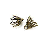 Bell Bead End Charm Caps with Loop & 7 Filigree Prong Legs Plated Brass Metal~Sold Individually