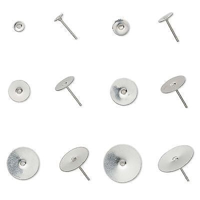Dark Silver Surgical 304 Grade Stainless Steel Round Flat Pad Post Stud Earring Findings~Sold Individually