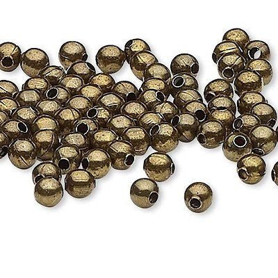 Antique Brass Finished Steel Metal Round Spacer Accent Beads 2.5mm, 3mm, 4mm, 6mm & 8mm~Sold Individually