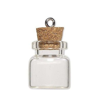 1 Cognac Miniature Glass Bottle Pendant Charm - Silver Plated, Vial Keepsake For Jewelry Making