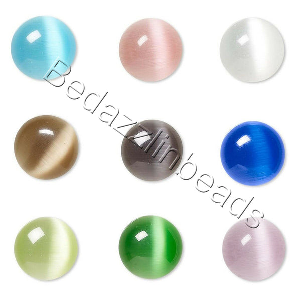 Grade A 12mm (1/2 inch) x 3mm Glass Cat's Eye Round Domed Flat Back Cabochon Embellishments with Defined Eyes~Sold Individually