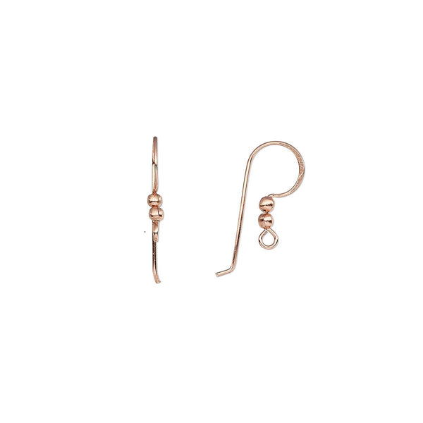 Pure 100% Genuine Copper Big 7/8 inch (22mm) Fancy French Hook Fishhook Flat Wire Double Ball Hook Earring Findings With Loop~Sold Individually