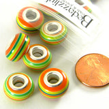 Big 14mm Striped Resin Bright Colored European Stripe Beads with a Large 4.7mm Silver Core Hole~Sold Individually