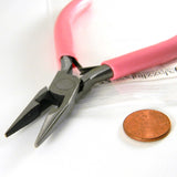 Pink Rubber & Carbon Steel Metal Wire Cutting Flat Chain Nose Spring Loaded Return Action Jewelers Pliers Tool~Sold Individually