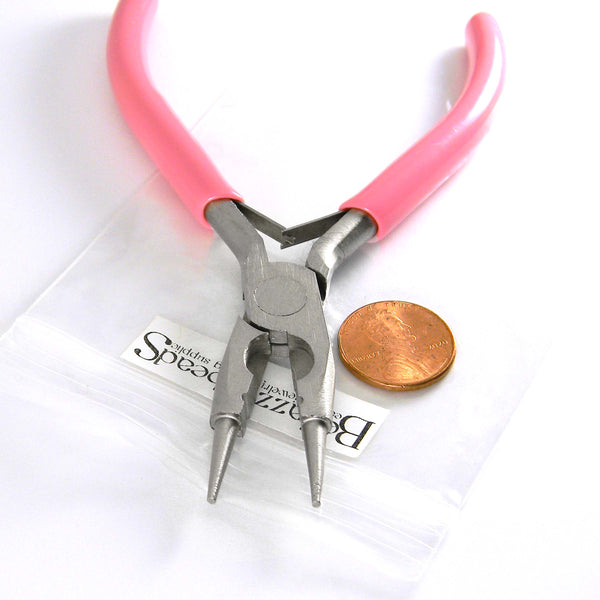 Pink Carbon Steel 3 in 1 Needle Round Nose, Wire Cutter & Crimping Jewelry Pliers with Spring Loaded Return~Sold Individually