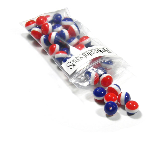 Red White and Blue 10mm Round Patriotic Plastic Acrylic Beads with 2mm Hole~Sold Individually