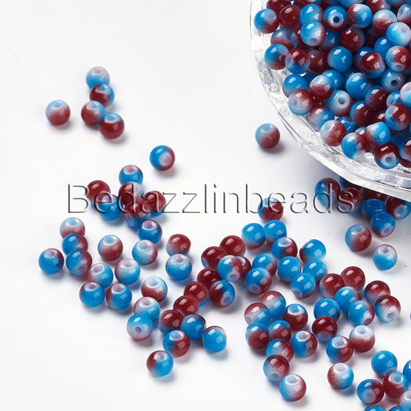 Round 4mm Red White & Blue Little Faux Glass Resin Beads with Patriotic USA Theme~Sold Individually