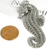 Big 2 1/2 inch Antique Silver Seahorse Ocean Fish Pendant Charms with a Textured Pewter Base Metal~Sold Individually