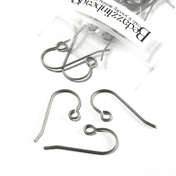 Silver Nickel Free Hypo-allergenic Raw Matte Titanium French Hook Fishhook Earring Findings with Loop for Charms or DIY Dangle Design~Sold Individually